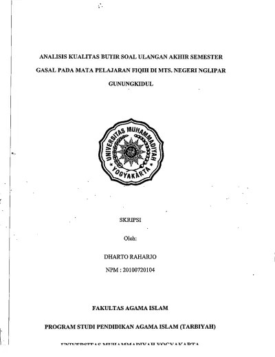 25 | 90 menit | tgl. Top Pdf Analisis Kualitas Butir Soal Ulangan Akhir Semester Gasal Pada Mata Pelajaran Fiqih Di Mts Negeri Nglipar Gunungkidul 123dok Com