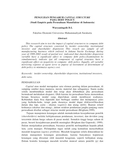 Structure and company size to capital structure on food and beverage company in. Pengaruh Capital Expenditure Dan Capital Structure Terhadap Profitabilitas Suatu Studi Kasus Pada Rumah Sakit Al Islam Bandung Repo Unpas
