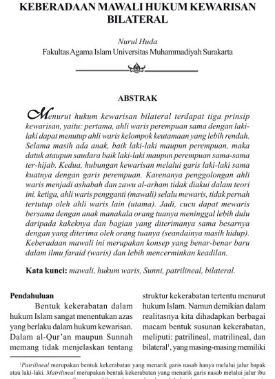 KEBERADAAN MAWALI HUKUM KEWARISAN BILATERAL