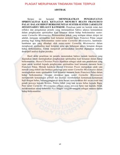 Panggilan hidup membiara suster novis angkatan 2019/2020. Meningkatkan Penghayatan Spiritualitas Kaul Ketaatan Menurut Beato Francisco Palau Dalam Hidup Berkomunitas Suster Suster Carmelite Missionaries Melalui Katekese