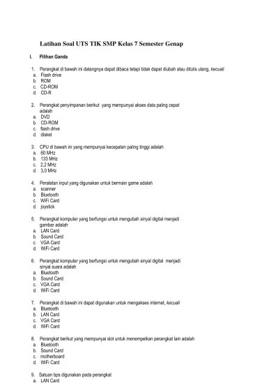 Halo adik adik dimana saja berada, nah pada kesempatan yang baik ini kakak ingin berbagi bebeapa contoh soal latihat uts tentang mata pelajaran teknologi . Top Pdf Kumpulan Soal Tik Kelas 7 Beserta Jawaban 123dok Com