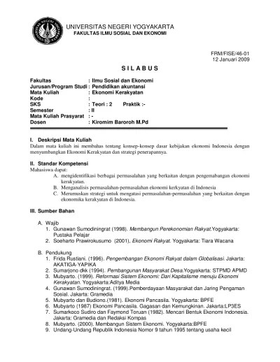 The usage of economic position in understanding indonesia's economy and the pandemic effects. Top Pdf Silabus Ekonomi Kerakyatan 2012 123dok Com