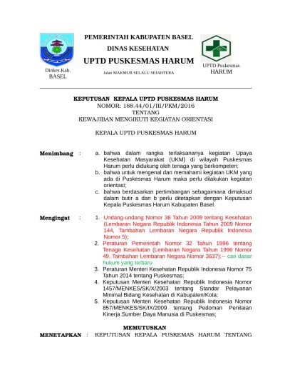 Penetapan tim pengelola sistem aplikasi instansi (sai), 0011, 2019, lihat data. Sk Orientasi Pegawai Baru