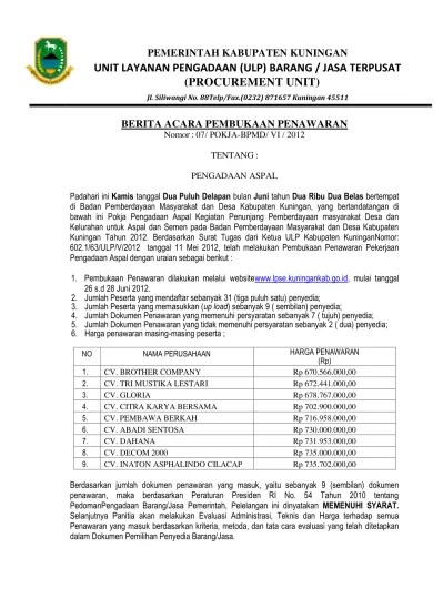 Top PDF berita acara pembukaan penawaran aspal - 123dok.com