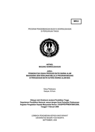 Contoh laporan hasil observasi batik. Artikel Laporan Ppm Mku Batik 2006