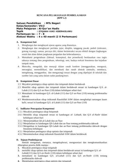Kamu tentu sudah pernah mempelajari beberapa Rpp Qurdis Kls 7 No 6 1
