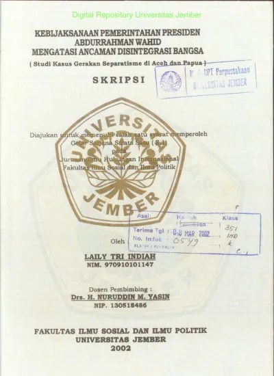 Bila sebelumnya berisikan materi bab 1, perjuangan menghadapi ancaman disintegrasi bangsa, maka untuk postingan yang sedang anda baca ini, . Top Pdf Kebijaksanaan Pemerintahan Presiden Abdurrahman Wahid Mengatasi Ancaman Disintegrasi Bangsa Studi Kasus Gerakan Separatisme Di Aceh Dan Papua 123dok Com