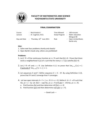 Beberapa akibat dari teorema tersebut diberikan sebagai bahanlatihan soal di bagian akhir subbab ini. Top Pdf Analisis Real 123dok Com