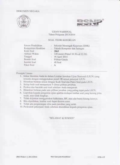 Download soal un smk tkj 2015 dan pembahasannya. Top Pdf Un 2013 2014 Tkj A 4 56mb 2016 04 06 03 45 39 123dok Com