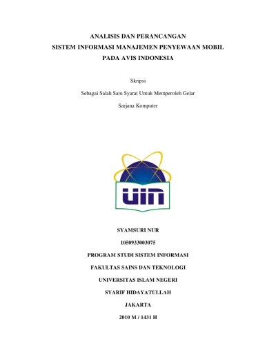 Program studi sistem informasi fakultas ilmu komputer. Top Pdf Analisis Dan Perancangan Sistem Informasi Manajemen Penyewaan Mobil Pada Avis Indonesia 123dok Com