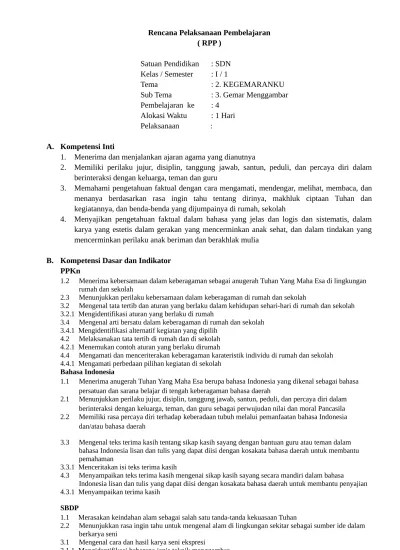 Rpp k13 kelas 1 sd revisi terbaru berikut ini adalah rencana pembelajaran yang kami. Rpp Tema 2 Sub Tema 4 Pb 1