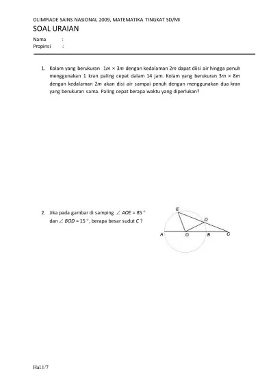Pada kesempatan kali ini mimin akan update artikel mengenai soal osn ipa sd, pembahasan, serta kunci jawaban. Top Pdf Osn 2009 Soal Uraian Edisi Cetak 123dok Com