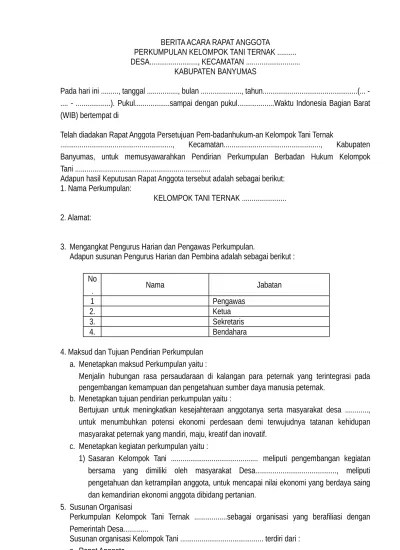 Kelompok tani ternak bratana gampong buket seuntang kecamatan lhoksukon kabupaten. Master Berita Acara Kelompok Tani