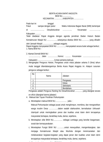 Tugas pokok dan fungsi dewan kemakmuran masjid (dkm) al barokah 1. Master Berita Acara Rapat Anggota Bkm Nu