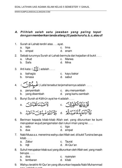 Maybe you would like to learn more about one of these? Soal Uas Ganjil Pai Kelas 5
