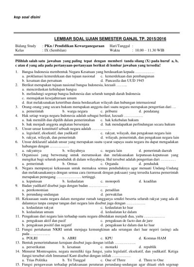 Berikut ini adalah rincian soal uts akidah akhlak kelas 5 sd/mi semester 2. Soal Mid Uts Aqidah Akhlak Kelas 9 Smp Mts Semester 1 Ganjil