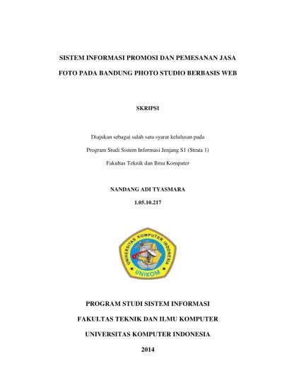 Perusahaan air umbul toya rasa di sleman berbasis web. Sistem Informasi Promosi Dan Pemesanan Jasa Foto Pada Bandung Photo Studio Berbasis Web