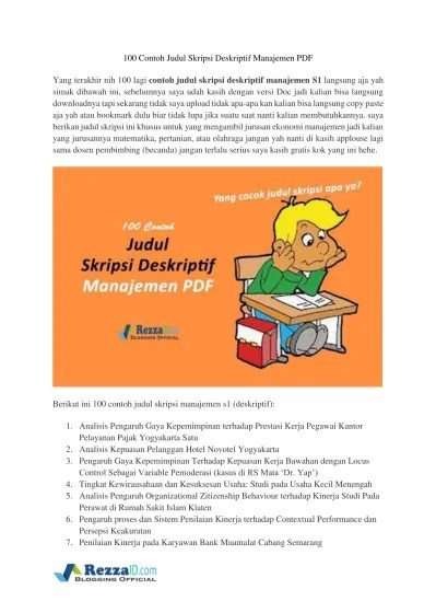 Semarang tahun 2010 dengan judul . 100 Contoh Judul Skripsi Deskriptif Manajemen