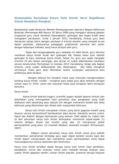 Contoh makalah untuk kenaikan pangkat guru pai sdcontoh. Sistematika Penulisan Karya Tulis Ilmiah Versi Depdiknas Untuk Kenaikan Pangkat