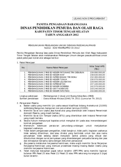 Surat ijin untuk usaha dagang: Top Pdf Pengumuman Pelelangan Umum Pk Dinas Ppo Kab Tts 123dok Com