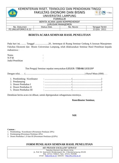 Contoh berita acara serah terima pekerjaan, jabatan, barang. Top Pdf Berita Acara Seminar Hasil Daftar Hadir 123dok Com