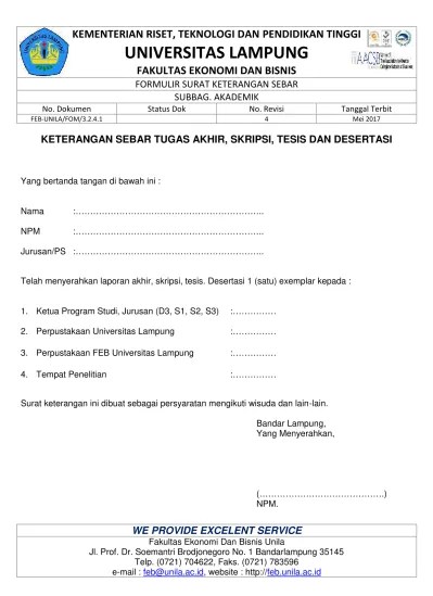 Semester tetapi masih harus menempuh maksimum dua mata kuliah wajib yang . Surat Keterangan Sebar