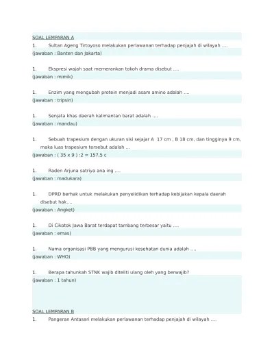 Soal lcc tingkat smp rimbo ulu tebo ulang tahun sma n 9 tebo 2016. Soal Dan Kunci Jawaban Lomba Cerdas Cermat Lcc Tingkat Sd