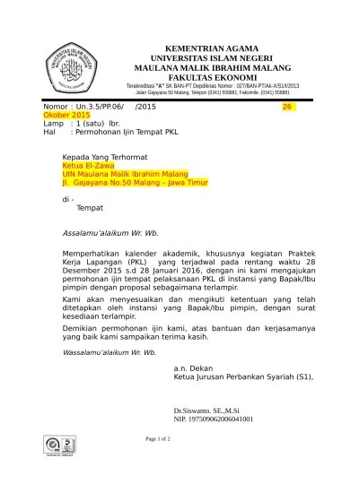 Ditujukan kepada gubernur jawa tengah c.q. Top Pdf 2 Surat Permohonan Lokasi Pkl 2016 Jurusan Manajemen 123dok Com