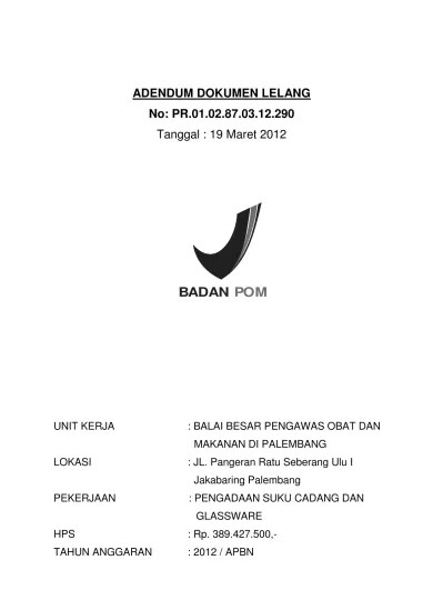 Adendum Dokumen Lelang Isi Surat Penawaran