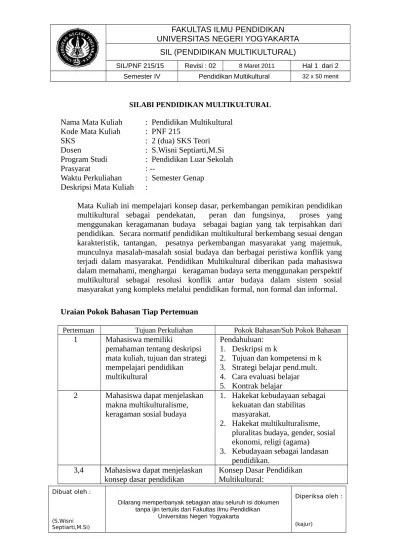 SILABI MK PENDIDIKAN MULTIKULTURAL