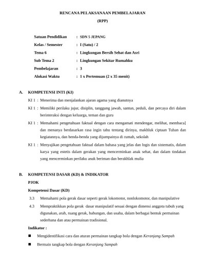 Pada kesempatan ini admin akan berbagi ilmu tentang contoh format rpp k13 kelas 1 sd/mi semester 1 dan 2 secara gratis. 1 Rpp Sd Kelas 1 Semester 1 Diri Sendiri Jujur Tertib D 1