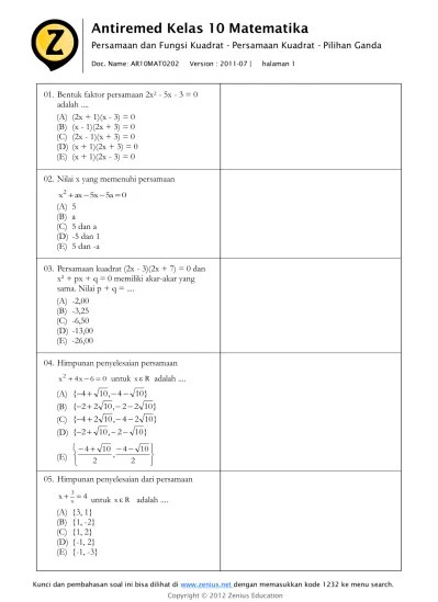 Bab 2 Persamaan Dan Fungsi Kuadrat 3 Fungsi Kuadrat Pilihan Ganda Contoh soal fungsi kuadrat dan pembahasannya jawaban soalfismat.