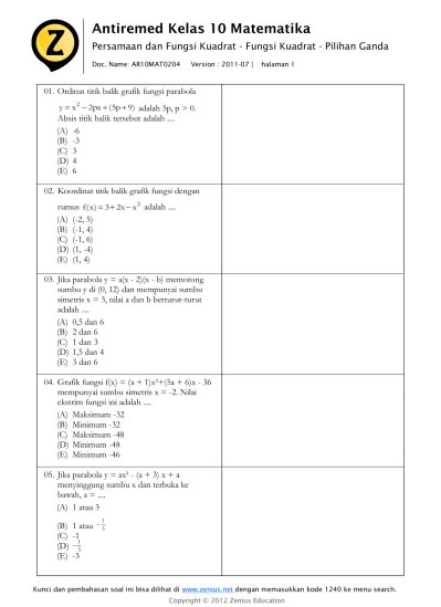 Di dalam video ini, ko ben akan membahas materi dan menjelaskan tentang soal soal yang biasanya diberikan dalam matematika bab persamaan . Xii Soal Persamaan Kuadrat Sma Kls Xii