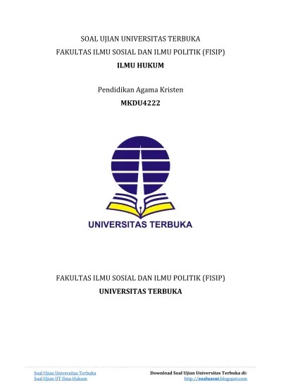 Full pdf package download full pdf package. Soal Ujian Ut Ilmu Hukum Mkdu4223 Pendidikan Agama Katolik
