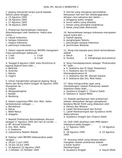 Naskah proklamasi autentik ketikan sayuti melik tertera tandatangan asli soekarno dan hatta atas nama bangsa indonesia. Ips Kelas 5 Semester 2 2