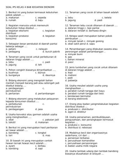 Nama kegiatan ekonomi yang sesuai gambar adalah. Soal Evaluasi Ips Harian Kelas 4 Bab Kegiatan Ekonomi Penduduk Semester 2