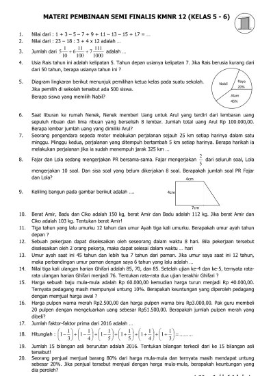 diagram batang yang benar dalam menyajikan data sesuai data yang diberikan pada tabel adalah diagram batang pada pilihan d. Materi Pembinaan Semi Finalis Kmnr 12 Level 3 5 Paket