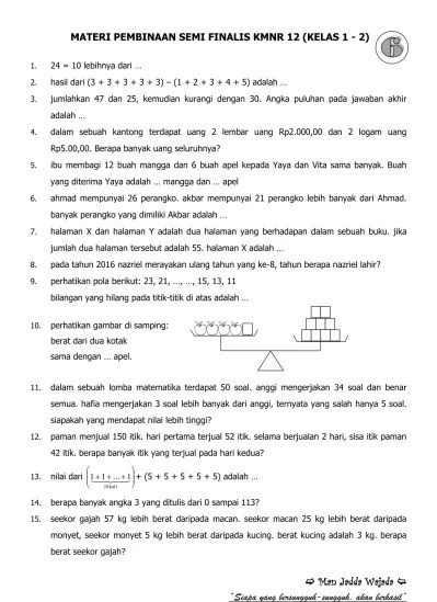 Rangkuman materi esensial kelas 4 tema 1 subtema 1 keberagaman budaya bangsaku. Materi Pembinaan Semi Finalis Kmnr 12 Level 1 Paket 6