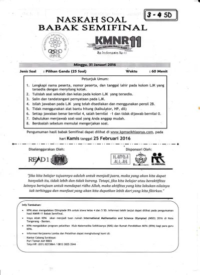 Buku kumpulan soal kompetisi matematika nalaria realistik 2 (ksk mnr 2) merupakan. Latihan Online Kmnr Kompetisi Matematika Nalaria Realistik