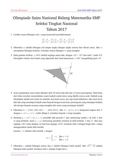 18 cm un matematika smp tahun 2015. Soal Osn Matematika Smp 2017