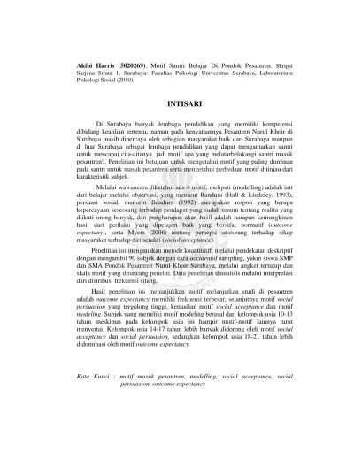 Dan non santri di pondok pesantren as sa'adah dan. Top Pdf Motif Santri Belajar Di Pondok Pesantren Ubaya Repository 123dok Com