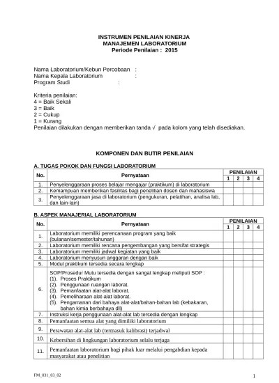 Cara reviu atas laporan kinerja instansi. Instrumen Penilaian Kinerja Manaj Lab