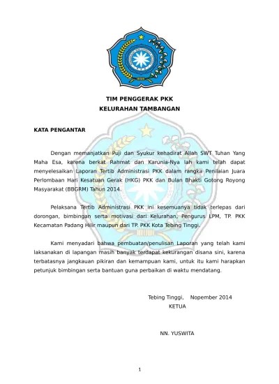 Jenis surat yang dikirim laporan tahunan Kata Pengantar