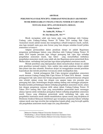 Aransemen vokal, aransemen instrumen, dan aransemen campuran. Perlindungan Hak Pencipta Terhadap Pengubahan Aransemen Musik Berdasarkan Undang Undang Nomor 28 Tahun 2014 Tentang Hak