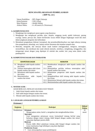 Download lengkap rpp, silabus, prota, prosem kkm k13 revisi 2019 aqidah ahklak kelas 8 jenjang mts. Top Pdf Rpp Kurikulum 2013 Aqidah Akhlak Mts Kelas Viii Semester 1 123dok Com