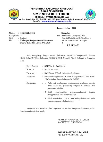 Undangan pengambilan surat kelulusan ujian guru loyal. Undangan Pengambilan Pengumuman Kelulusan 20152016