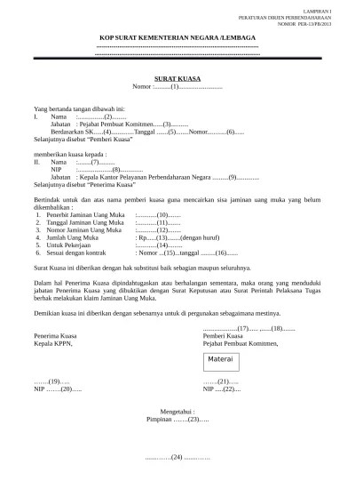 Jaminan surat perintah pencairan dana; Top Pdf Lamp 1 Surat Kuasa Pencairan Jaminan Uang Muka 123dok Com