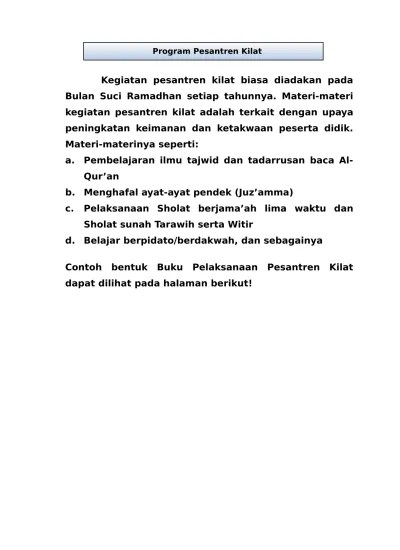Shalih bulan ramadhan dan bertujuan membina pemuda contoh proposal. 6 Program Pesantren Kilat