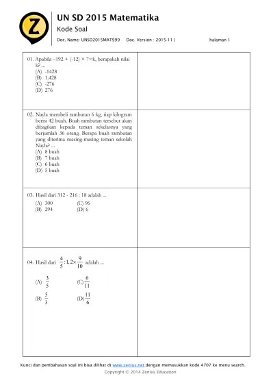 Download soal akm sd kelas 4 pdf pics. Top Pdf Kumpulan Soal Ujian Nasional Un Sd Mi 2011 2016 Kumpulin Soal 123dok Com