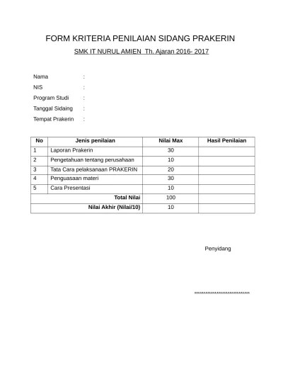 Kop perusahaan tempat mahasiswa pkl. Contoh Format Penilaian Pkl Smk Data Penilaian Prakerin Pdf Saya Yakin Akan Sangat Membutuhkan Contoh Lembar Pengesahan Ini Seidbelajar